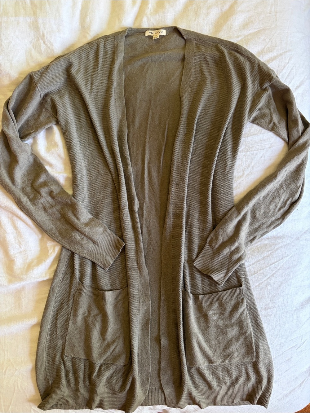 tea n rose Olive Open-Front Long Cardigan